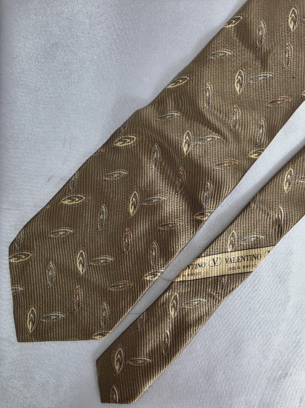 Valentino Brown Leaf Pattern 100% Silk Tie